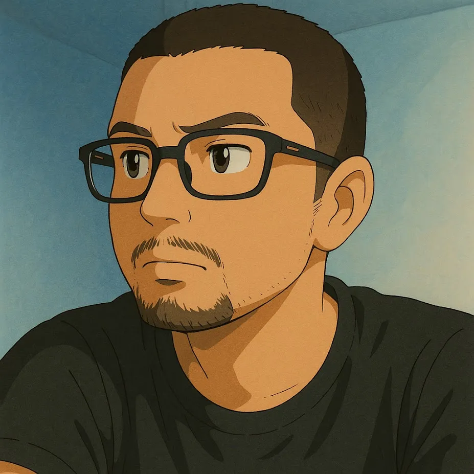 Ilustração de André Miranda, de óculos e camiseta preta